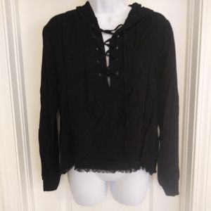 Cloth And Stone Lace Up Black Popover Top